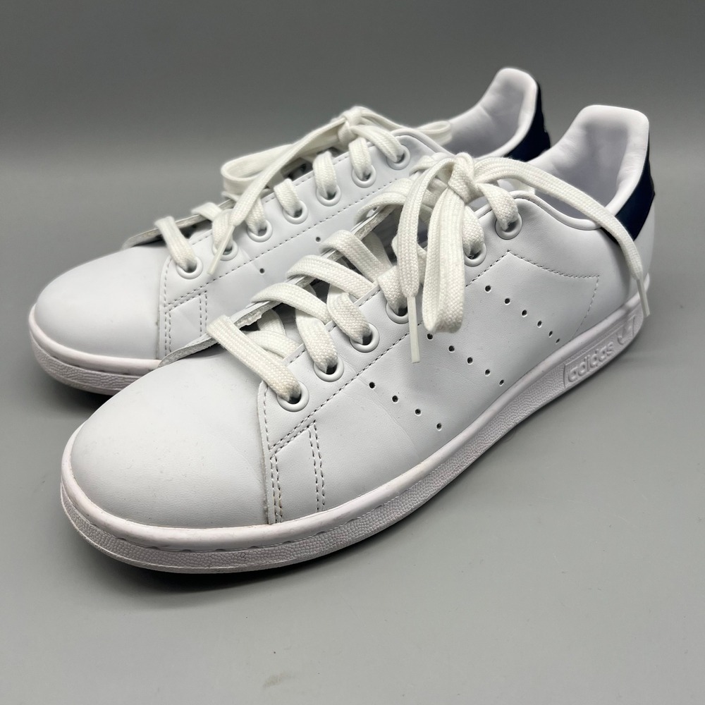 Adidas Stan Smith Shoes Womens 7.5 White‎ Navy Blue Leather Sneakers EUC